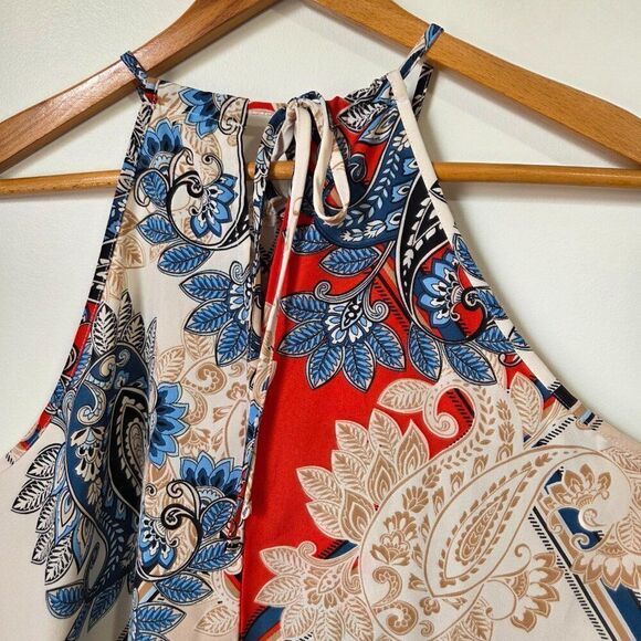 NEVER WORN SHEIN HALTER FRINGED BOHO PAISLEY HANKY SHORT DRESS SZ LARGE - Picture 7 of 14